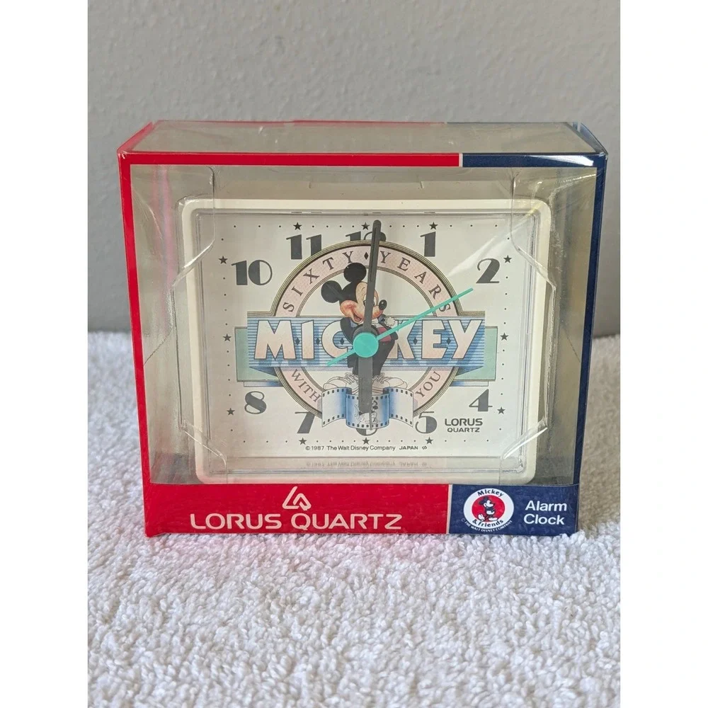 Vintage Lorus Disney Mickey Mouse Sixty Years Quartz Alarm Clock Square White 🆕